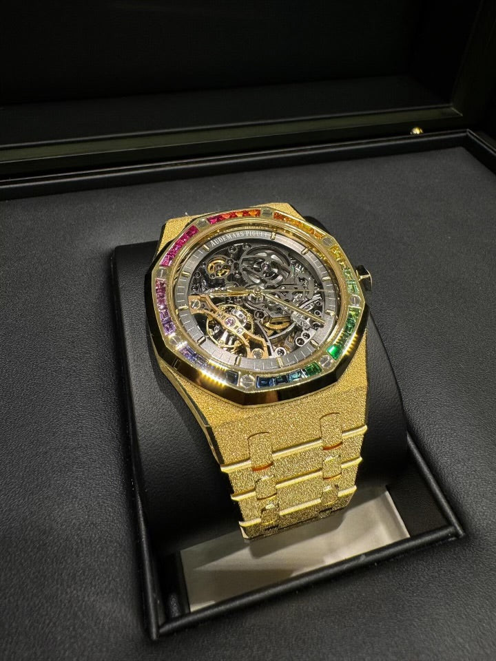 Audemars Piguet Royal Oak 15412OR, Frosted 18K Rose Gold, Rainbow, Openworked, 41 mm