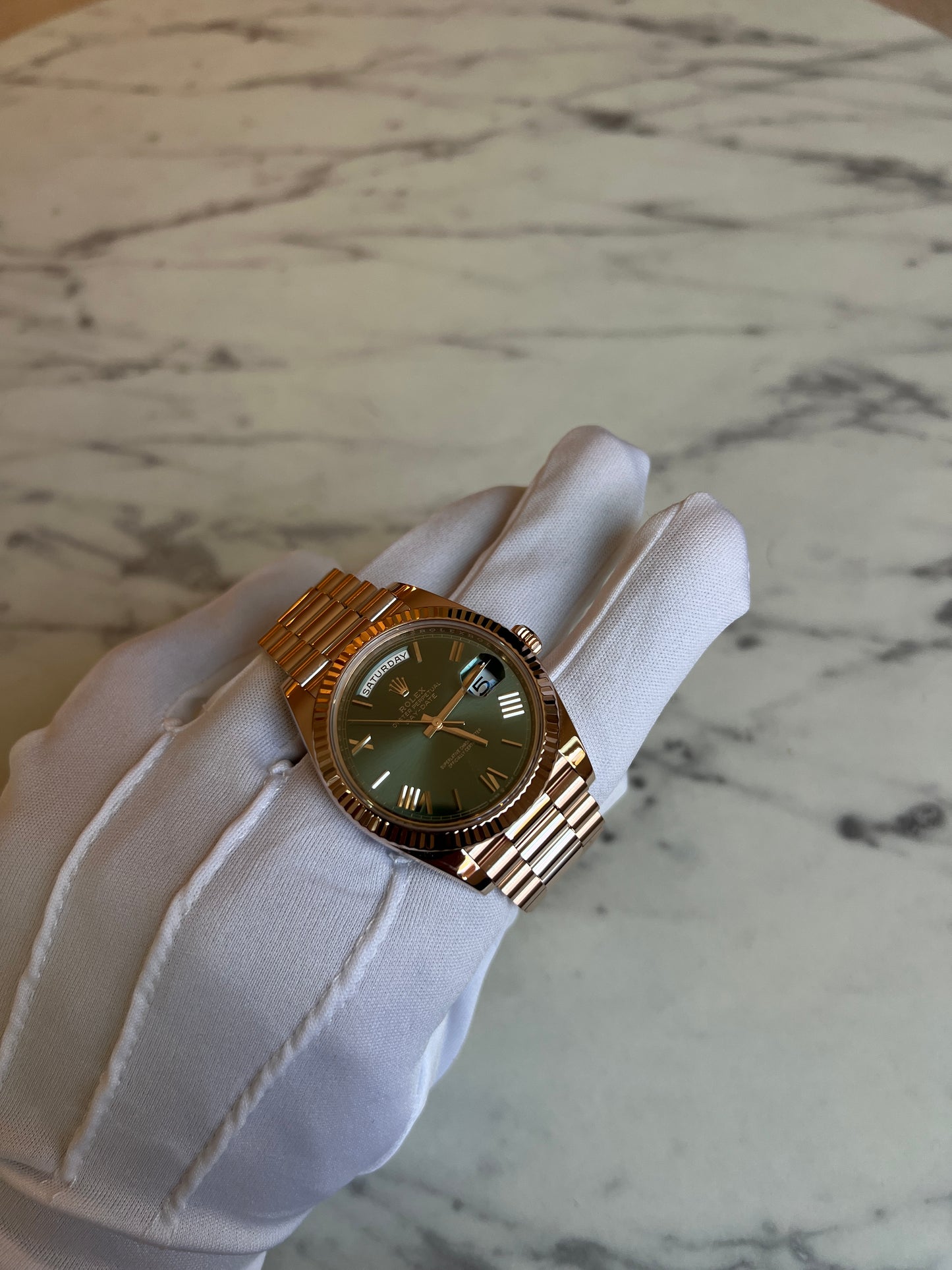 Rolex Day Date President 40mm 228235 Rose Gold Olive Dial