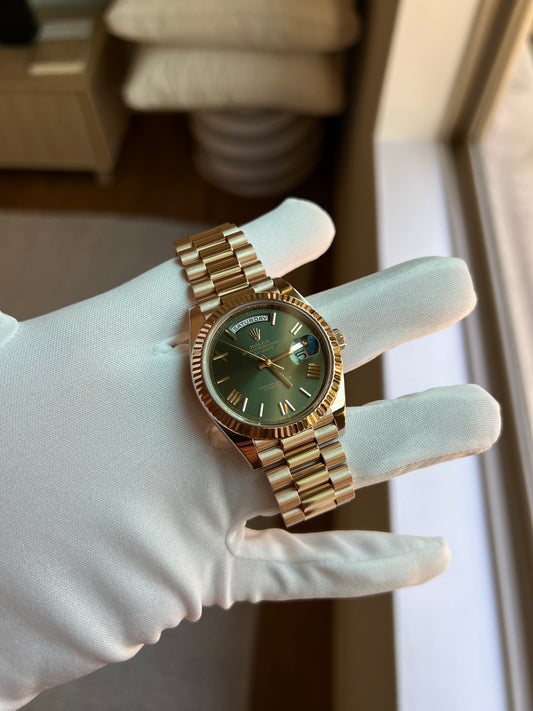 Rolex Day Date President 40mm 228235 Rose Gold Olive Dial